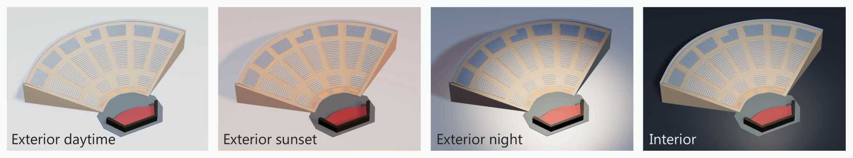 Seating chart with different light presets applied