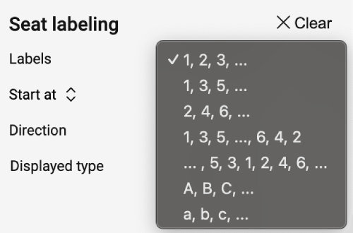 Available seat label formats